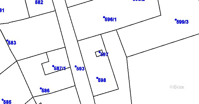 Parcela st. 597 v KÚ Dalovice, Katastrální mapa