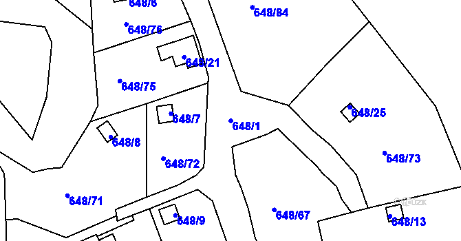 Parcela st. 648/1 v KÚ Dalovice, Katastrální mapa