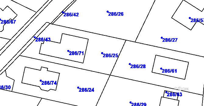 Parcela st. 286/25 v KÚ Všeborovice, Katastrální mapa