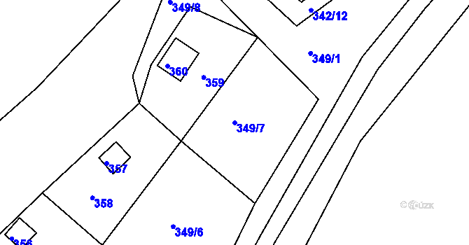 Parcela st. 349/7 v KÚ Všeborovice, Katastrální mapa