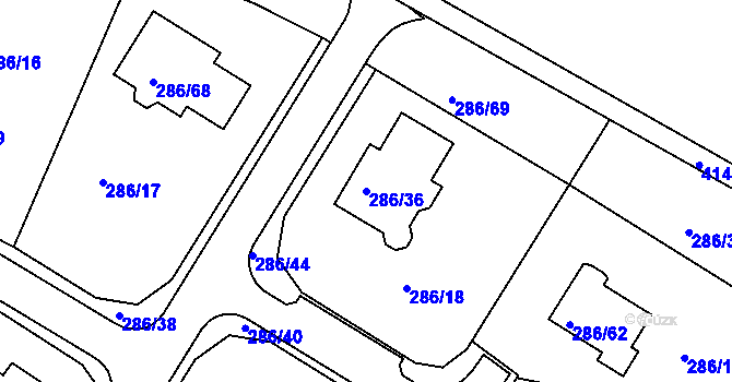 Parcela st. 286/36 v KÚ Všeborovice, Katastrální mapa