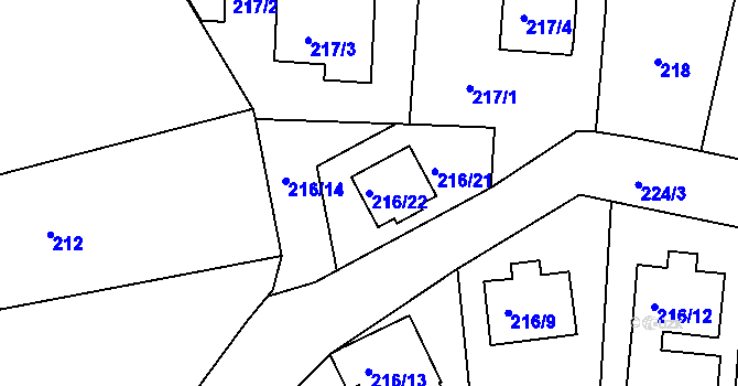 Parcela st. 216/22 v KÚ Všeborovice, Katastrální mapa