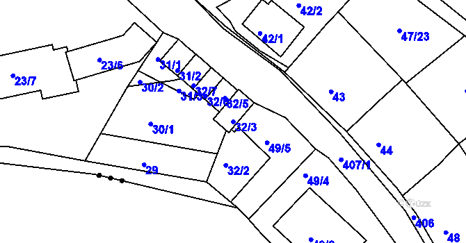 Parcela st. 32/3 v KÚ Všeborovice, Katastrální mapa