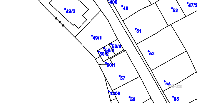 Parcela st. 50/2 v KÚ Všeborovice, Katastrální mapa