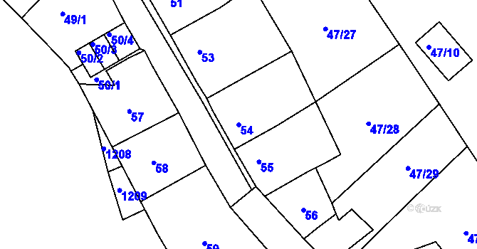 Parcela st. 54 v KÚ Všeborovice, Katastrální mapa