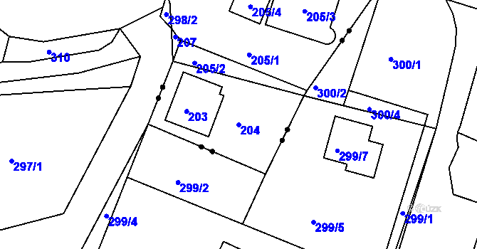 Parcela st. 204 v KÚ Všeborovice, Katastrální mapa