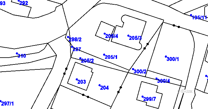 Parcela st. 205/1 v KÚ Všeborovice, Katastrální mapa