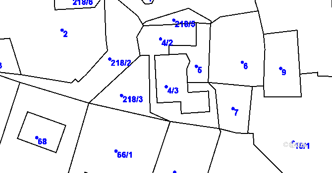 Parcela st. 4/3 v KÚ Vysoká u Dalovic, Katastrální mapa