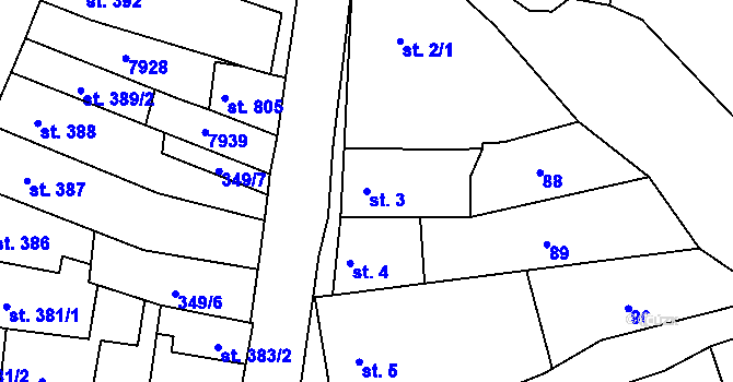 Parcela st. 3 v KÚ Dambořice, Katastrální mapa