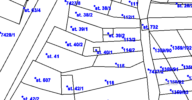 Parcela st. 40/1 v KÚ Dambořice, Katastrální mapa