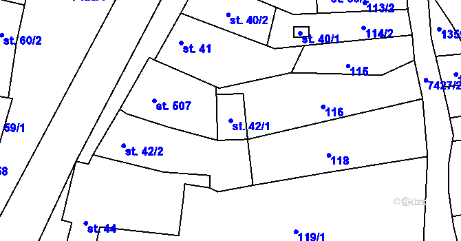 Parcela st. 42/1 v KÚ Dambořice, Katastrální mapa