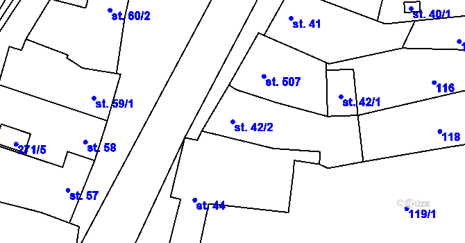 Parcela st. 42/2 v KÚ Dambořice, Katastrální mapa