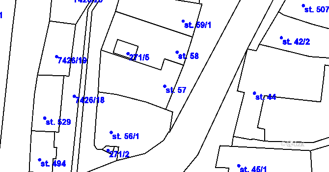 Parcela st. 57 v KÚ Dambořice, Katastrální mapa