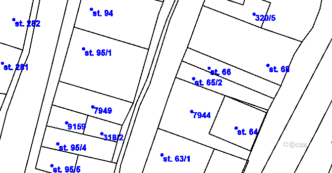 Parcela st. 65/1 v KÚ Dambořice, Katastrální mapa