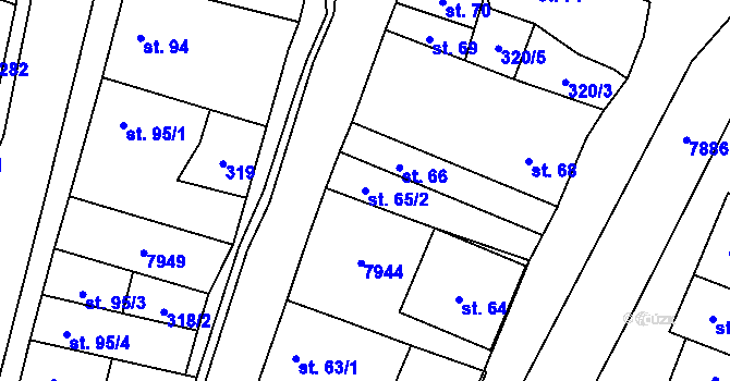 Parcela st. 65/2 v KÚ Dambořice, Katastrální mapa