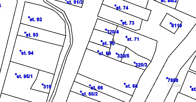 Parcela st. 69 v KÚ Dambořice, Katastrální mapa