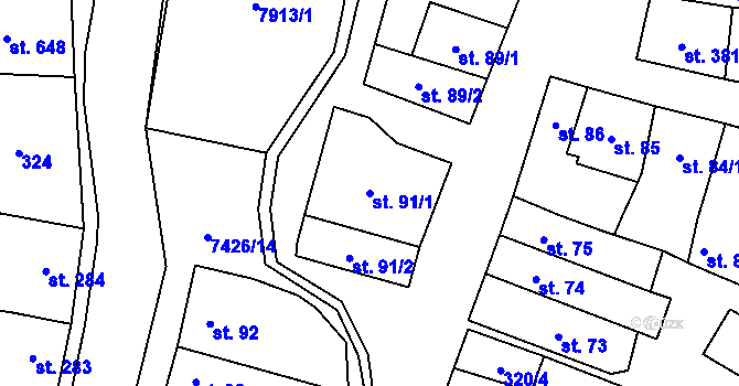 Parcela st. 91/1 v KÚ Dambořice, Katastrální mapa