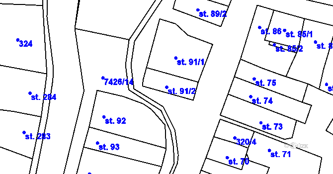 Parcela st. 91/2 v KÚ Dambořice, Katastrální mapa
