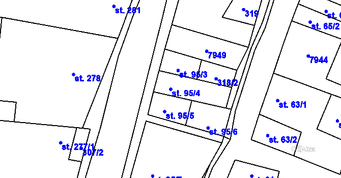 Parcela st. 95/4 v KÚ Dambořice, Katastrální mapa