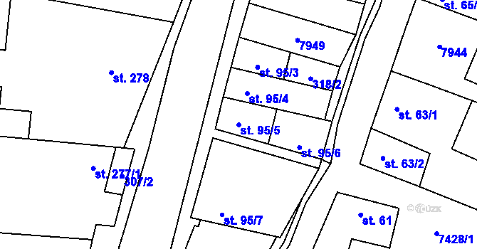 Parcela st. 95/5 v KÚ Dambořice, Katastrální mapa