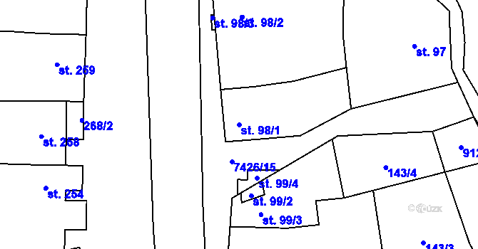 Parcela st. 98/1 v KÚ Dambořice, Katastrální mapa