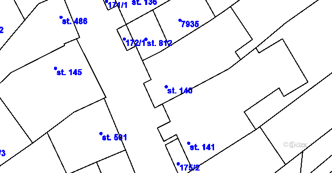 Parcela st. 140 v KÚ Dambořice, Katastrální mapa
