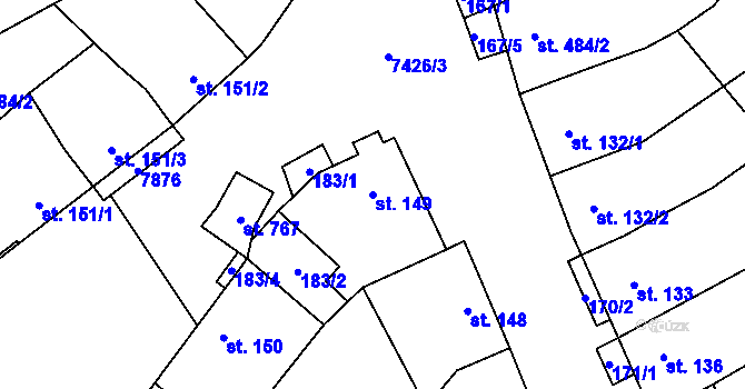 Parcela st. 149 v KÚ Dambořice, Katastrální mapa