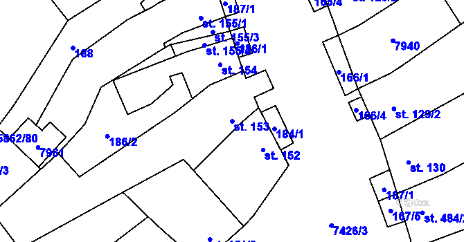 Parcela st. 153 v KÚ Dambořice, Katastrální mapa