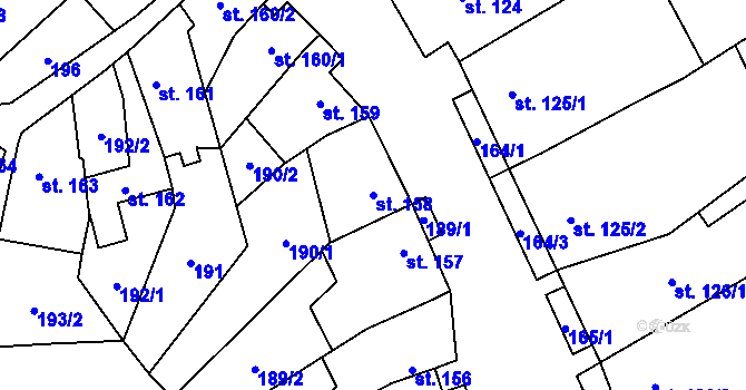 Parcela st. 158 v KÚ Dambořice, Katastrální mapa