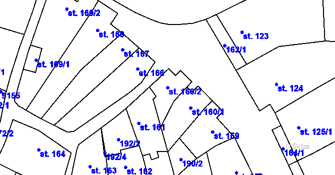 Parcela st. 160/2 v KÚ Dambořice, Katastrální mapa