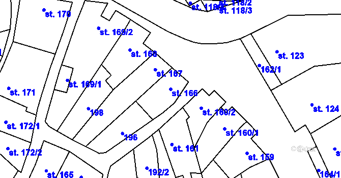 Parcela st. 166 v KÚ Dambořice, Katastrální mapa