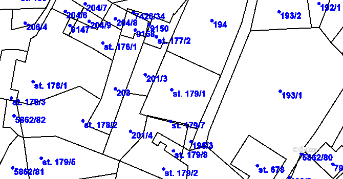 Parcela st. 179/1 v KÚ Dambořice, Katastrální mapa