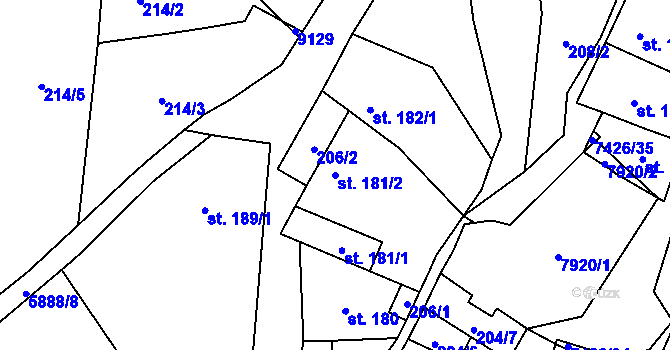 Parcela st. 181/2 v KÚ Dambořice, Katastrální mapa