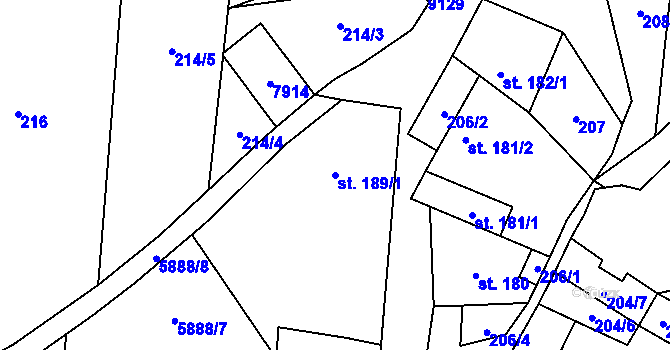 Parcela st. 189/1 v KÚ Dambořice, Katastrální mapa