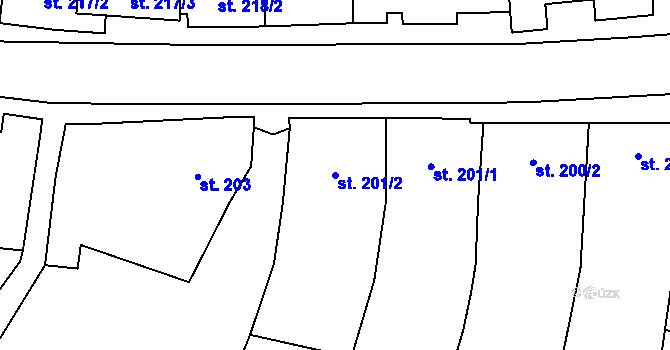 Parcela st. 201/2 v KÚ Dambořice, Katastrální mapa