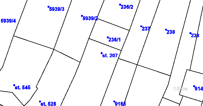 Parcela st. 207 v KÚ Dambořice, Katastrální mapa