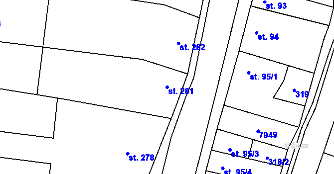Parcela st. 281 v KÚ Dambořice, Katastrální mapa