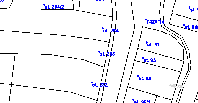 Parcela st. 283 v KÚ Dambořice, Katastrální mapa