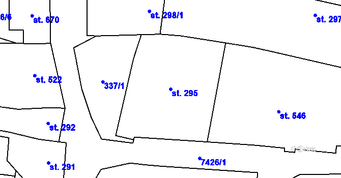 Parcela st. 295 v KÚ Dambořice, Katastrální mapa