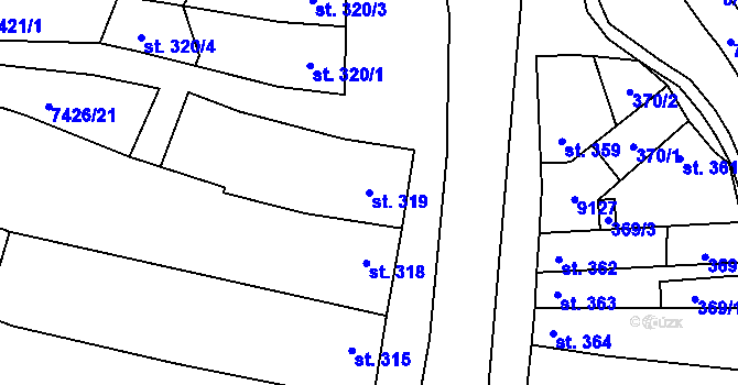 Parcela st. 319 v KÚ Dambořice, Katastrální mapa