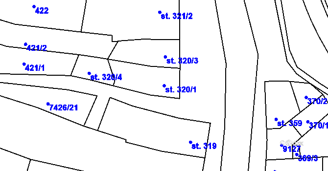 Parcela st. 320/1 v KÚ Dambořice, Katastrální mapa