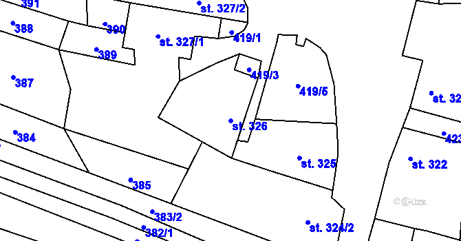 Parcela st. 326 v KÚ Dambořice, Katastrální mapa