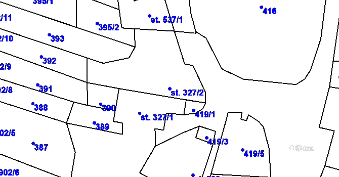 Parcela st. 327/2 v KÚ Dambořice, Katastrální mapa