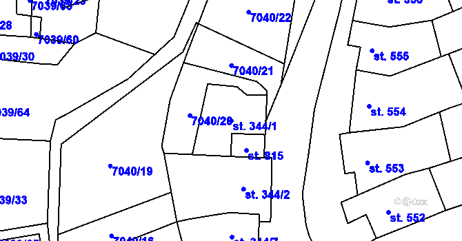 Parcela st. 344/1 v KÚ Dambořice, Katastrální mapa