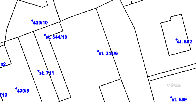 Parcela st. 344/6 v KÚ Dambořice, Katastrální mapa