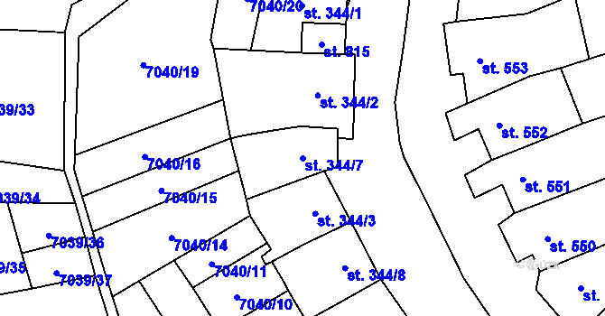 Parcela st. 344/7 v KÚ Dambořice, Katastrální mapa