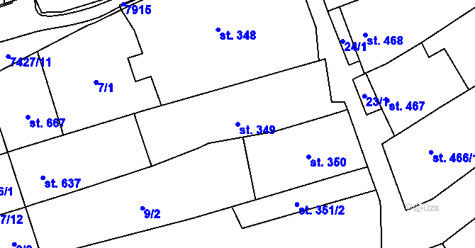 Parcela st. 349 v KÚ Dambořice, Katastrální mapa