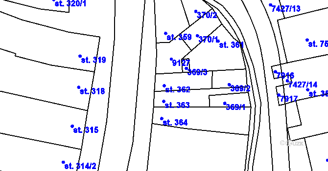 Parcela st. 362 v KÚ Dambořice, Katastrální mapa