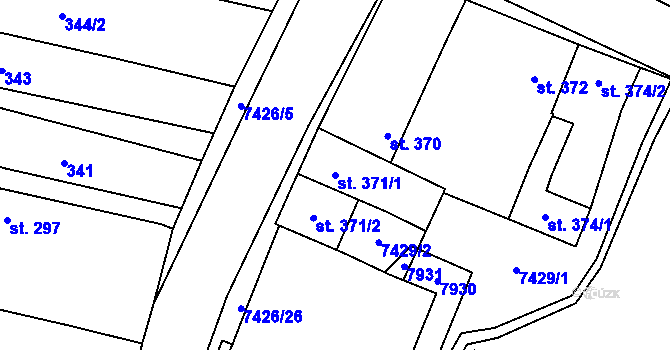 Parcela st. 371/1 v KÚ Dambořice, Katastrální mapa