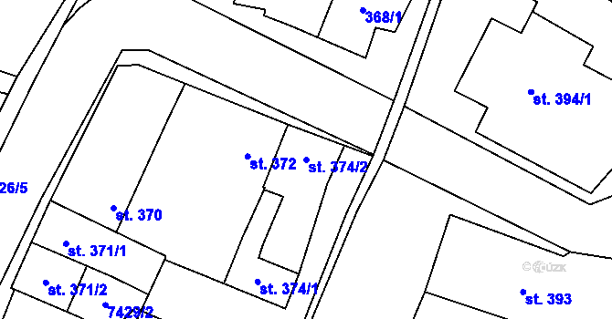 Parcela st. 374/2 v KÚ Dambořice, Katastrální mapa
